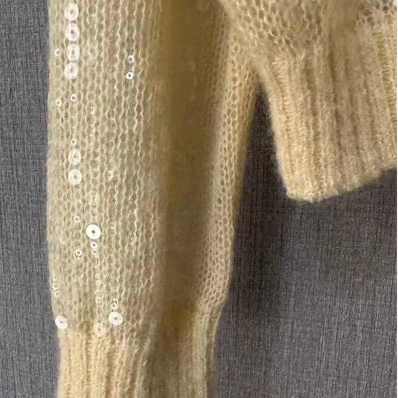 Yellow Casual Women's Sequin detailed Button down knit Cardigan - Picture 3 of 3